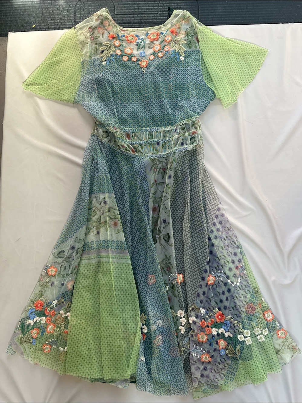 Johnny Was Sheer Floral Embroidered Top in Coral, Blue and Green - Picture 7 of 11